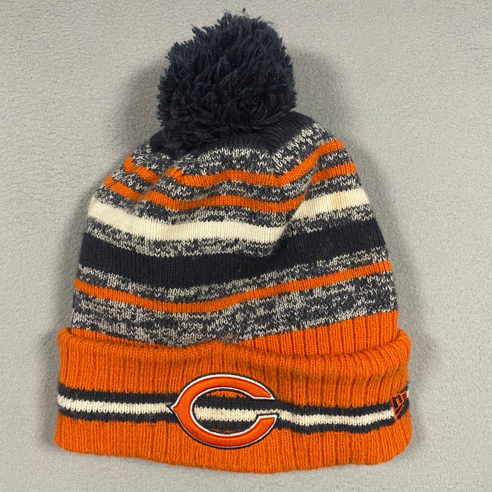 Chicago Bears NFL Knit Beanie Hat Pom New Era  Mens OSFM Navy Orange GSH Flaw